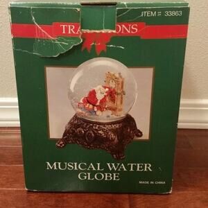 VINTAGE Traditions Musical Water Snow Globe Ball Santa Ornate Paw Foot Base